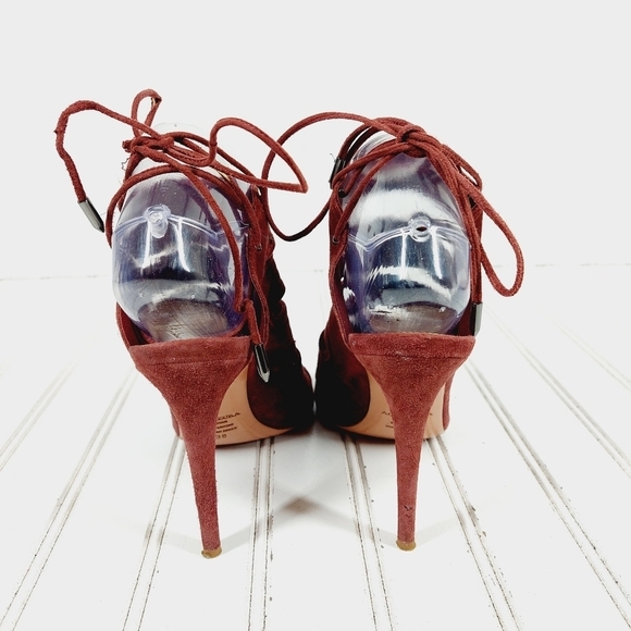 Aquazzura Sexy Thing Burgundy Lace Up Slip On High Heels Pep Toe Sandals B403 - Picture 6 of 13